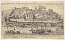 Plate 21: view from the west of ruins of the Aventine Hill, Rome, with boats on the river ..., 1606. Creator: Aegidius Sadeler II