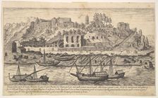 Plate 21: view from the west of ruins of the Aventine Hill, Rome, with boats on the river ..., 1606. Creator: Aegidius Sadeler II