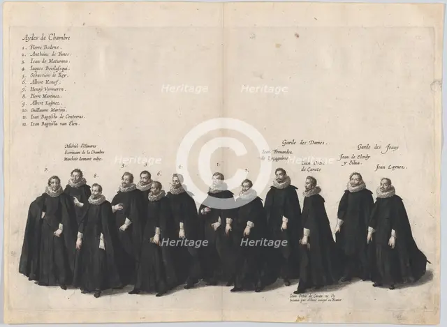Plate 22: Chamber aides marching in the funeral procession of Archduke Albert of Austria;..., 1623. Creator: Cornelis Galle I.