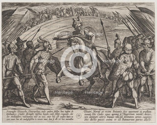 Plate 22: Civilis Separates German and Dutch Troops, from The War of the Romans Against th..., 1611. Creator: Antonio Tempesta.