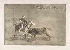Plate 22 from the Tauromaquia':Manly courage of the celebrated Pajuelera in [the ring] at..., 1816. Creator: Francisco Goya
