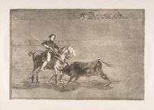 Plate 22 from the Tauromaquia':Manly courage of the celebrated Pajuelera in [the ring] at..., 1816. Creator: Francisco Goya