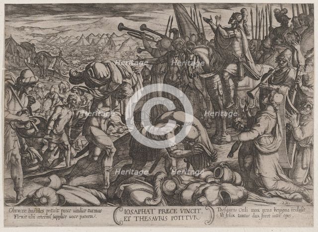 Plate 22: Josaphat Thanking God for His Victory, from 'The Battles of the Old..., ca. 1590-ca. 1610. Creator: Antonio Tempesta.