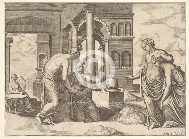 Plate 22: Venus ordering Psyche to sort a heap of grain, from the 'Fable of Psyche', 1530-60. Creator: Master of the Die.