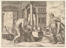 Plate 22: Venus ordering Psyche to sort a heap of grain, from the Fable of Psyche 1530-60. Creator: Master of the Die