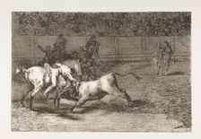 Plate 23 from the Tauromaquia':Mariano Ceballos, alias the Indian, kills the bull from hi..., 1816. Creator: Francisco Goya