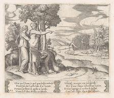 Plate 23: Psyche on the order of Venus departing to find the golden fleece, from the St..., 1530-60. Creator: Master of the Die