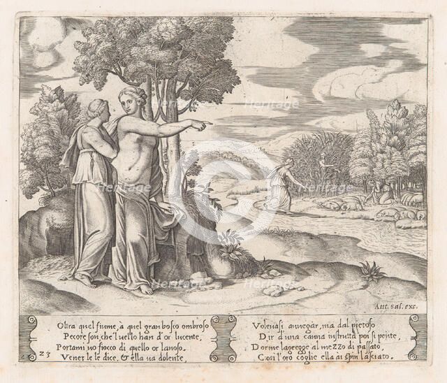 Plate 23: Psyche on the order of Venus departing to find the golden fleece, from the St..., 1530-60. Creator: Master of the Die.