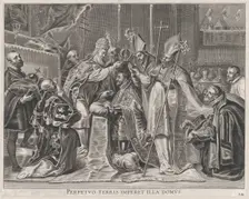 Plate 24: Charles V crowned Emperor by the Pope; from Guillielmus Becanus's Serenissimi P..., 1636. Creator: Pieter de Jode II