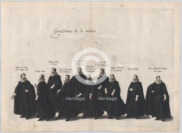 Plate 24: Gentlemen of the house marching in the funeral procession of Archduke Albert of ..., 1623. Creator: Cornelis Galle I.