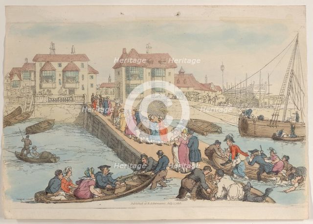 Plate 25: A Landing Place, from "World in Miniature", 1816., 1816. Creator: Thomas Rowlandson.
