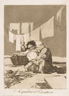 Plate 25 from Los Caprichos': If he broke the pot (Si quebró el Cantaro.), 1799. Creator: Francisco Goya