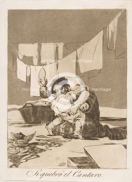 Plate 25 from 'Los Caprichos': If he broke the pot (Si quebró el Cantaro.), 1799. Creator: Francisco Goya.