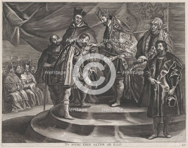 Plate 25: Philip crowned King of Spain by his father, Charles V; from Guillielmus Becanus'..., 1636. Creator: Anton van der Does.
