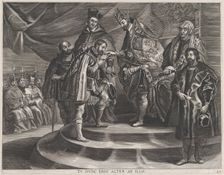 Plate 25: Philip crowned King of Spain by his father, Charles V; from Guillielmus Becanus .., 1636. Creator: Anton van der Does