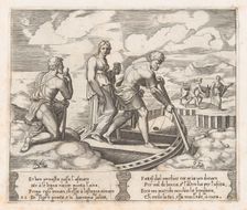 Plate 25: Psyche setting off in Charon's boat, ignoring the old man at left who request..., 1530-60. Creator: Master of the Die