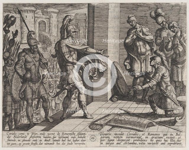 Plate 26: Cerialis Pardons and Relieves Roman Soliders who had Helped Civilis, from The Wa..., 1611. Creator: Antonio Tempesta.