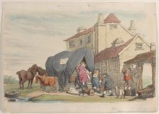 Plate 26: A Flying Wagon, from "World in Miniature", 1816., 1816. Creator: Thomas Rowlandson