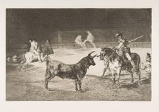 Plate 27 from the Tauromaquia': The celebrated picador, Fernando del Toro, draws the fier..., 1816. Creator: Francisco Goya