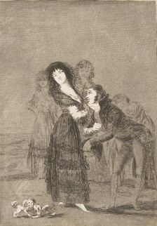 Plate 27 from Los Caprichos':Which of them is the more overcome? (Quien mas rendido?), 1799. Creator: Francisco Goya
