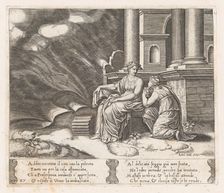 Plate 27: Proserpine gives Psyche the box of beauty, from the Story of Cupid and Psyche..., 1530-60. Creator: Master of the Die