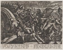 Plate 27: The Dutch During a Surprise Attack of the Roman Camp on the Moselle, from The Wa..., 1611. Creator: Antonio Tempesta