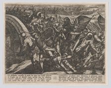 Plate 27: The Dutch During a Surprise Attack of the Roman Camp on the Moselle, from The Wa..., 1611. Creator: Antonio Tempesta