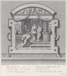 Plate 27: Ulysses received by Alcinous king of Phoeacia and his Queen Areta after his ship..., 1756. Creators: Bartolomeo Crivellari, Gabriel Söderling