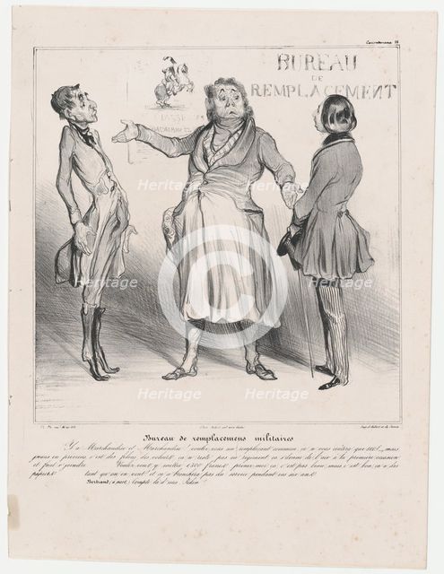 Plate 28: Bureau de remplacemens militaires, 1838.  Creator: Honore Daumier.