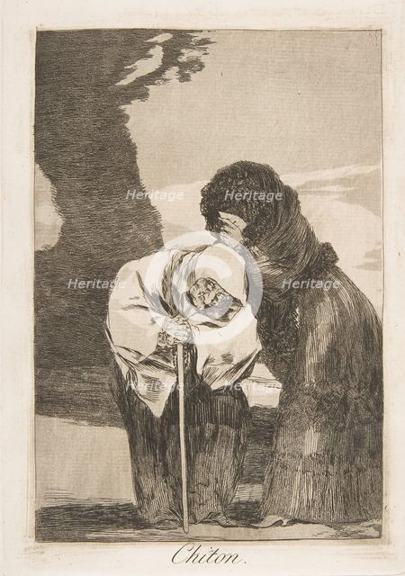Plate 28 from 'Los Caprichos': Hush (Chiton.), 1799. Creator: Francisco Goya.