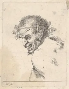 Plate 29: bust of a laughing satyr, facing left in profile, from Various portraits (..., ca. 1647. Creator: Stefano della Bella