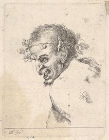 Plate 29: bust of a laughing satyr, facing left in profile, from Various portraits (..., ca. 1647. Creator: Stefano della Bella