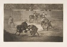 Plate 29 of the Tauromaquia': Pepe Illo making the pass of the recorte , 1816. Creator: Francisco Goya
