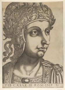 Plate 3: Tiberius turned to the right, from The Twelve Caesars 1610-40. Creator: Anon