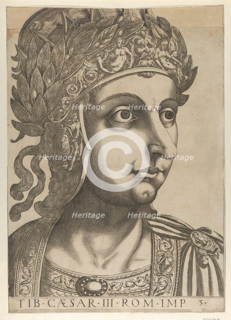 Plate 3: Tiberius turned to the right, from 'The Twelve Caesars', 1610-40. Creator: Anon.