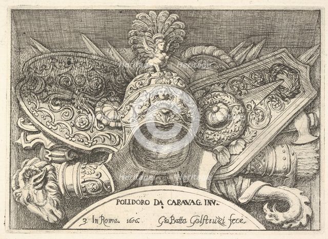 Plate 3: trophies of Roman arms from decorations above the windows on the second floor of ..., 1656. Creator: Giovanni Battista Galestruzzi.