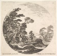 Plate 3: a gale in the forest, two horsemen wrapped in their cloaks, the wind is bl..., ca. 1643-48. Creator: Stefano della Bella