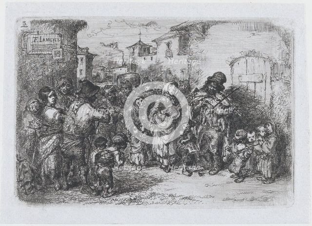 Plate 3: a group street musicians, from the series of customs and pastimes of the Spanish ..., 1850. Creator: Francisco Lameyer Berenguer.