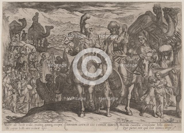 Plate 3: Abraham Taking Lot and His Family to His Own Land, from 'The Battles..., ca. 1590-ca. 1610. Creator: Antonio Tempesta.
