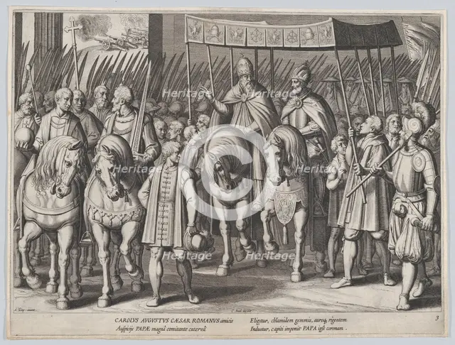 Plate 3: Charles V Crowned Emperor entering Rome with the Pope, from the Triumphs of Charl..., 1614. Creator: Cornelis Boel.