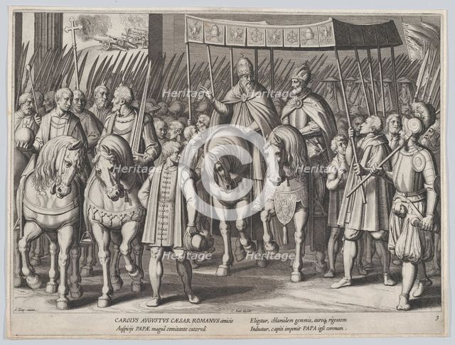 Plate 3: Charles V Crowned Emperor entering Rome with the Pope, from the Triumphs of Charl..., 1614. Creator: Cornelis Boel.
