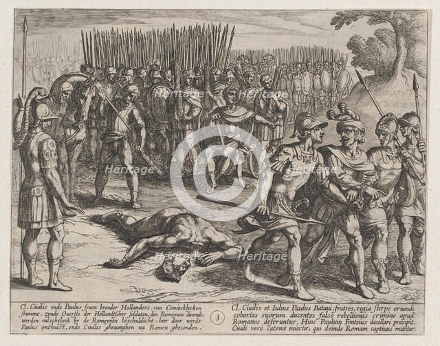 Plate 3: Claudius Civilis Arrested and his Brother Paulus Beheaded, from The War of the Ro..., 1611. Creator: Antonio Tempesta.