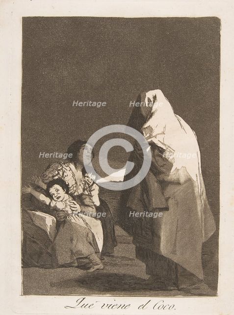 Plate 3 from 'Los Caprichos': Here comes the bogey-man (Que viene el Coco.), 1799. Creator: Francisco Goya.