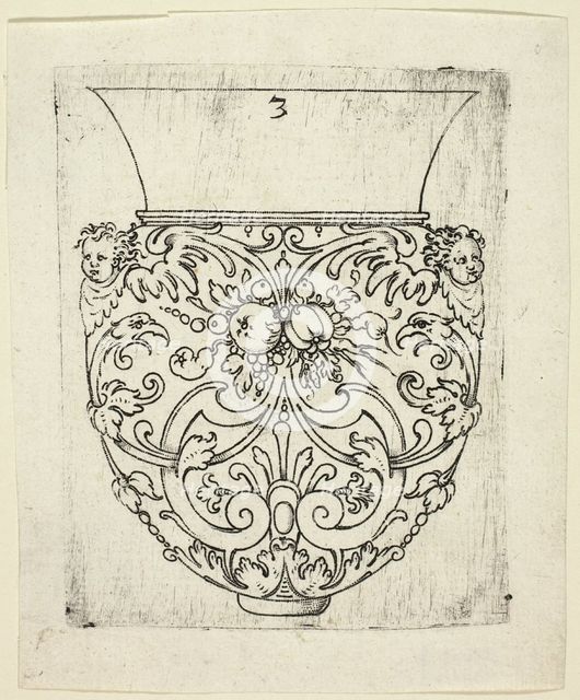 Plate 3, from twenty ornamental designs for goblets and beakers, 1604. Creator: Master AP.