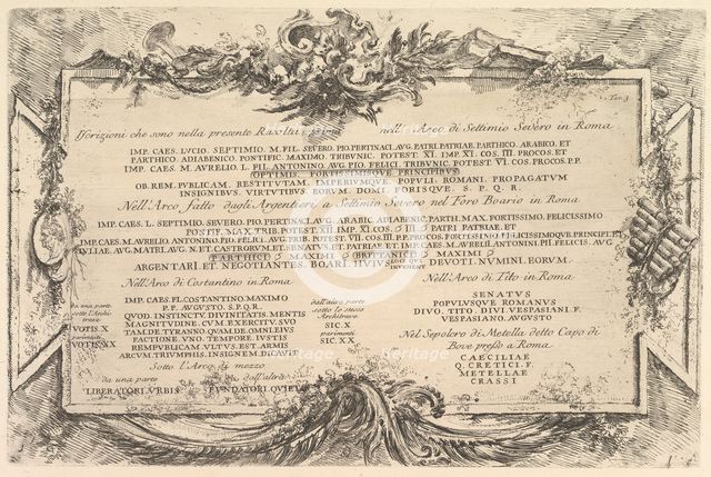 Plate 3: Inscriptions on Antiquities outside Rome with Index of Plates, ca. 1748. Creator: Giovanni Battista Piranesi.