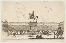 Plate 3: La Place Royale, equestrian statue of Louis XIII in profile facing the left in ce..., 1642. Creator: Stefano della Bella