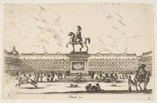 Plate 3: La Place Royale, equestrian statue of Louis XIII in profile facing the left in ce..., 1642. Creator: Stefano della Bella