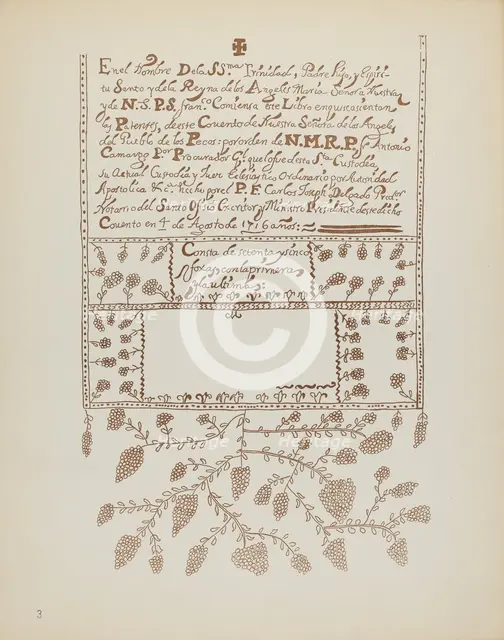 Plate 3: Pecos Book of Visitations: From Portfolio "Spanish Colonial Designs of New Mexico", 1935/19 Creator: Unknown.