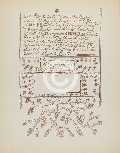 Plate 3: Pecos Book of Visitations: From Portfolio "Spanish Colonial Designs of New Mexico", 1935/19 Creator: Unknown.