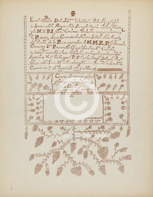 Plate 3: Pecos Book of Visitations: From Portfolio "Spanish Colonial Designs of New Mexico", 1935/19 Creator: Unknown.